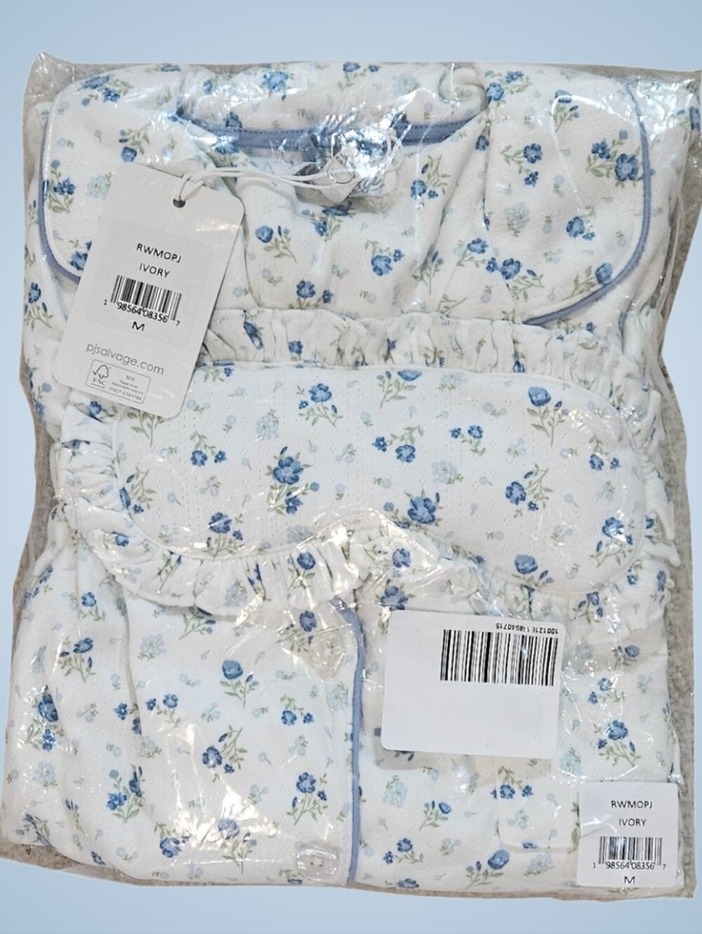PJ Salvage Pajama Set Ruffles Ditsy Floral Ivory Short Sleeve/Shorts/Eye Mask